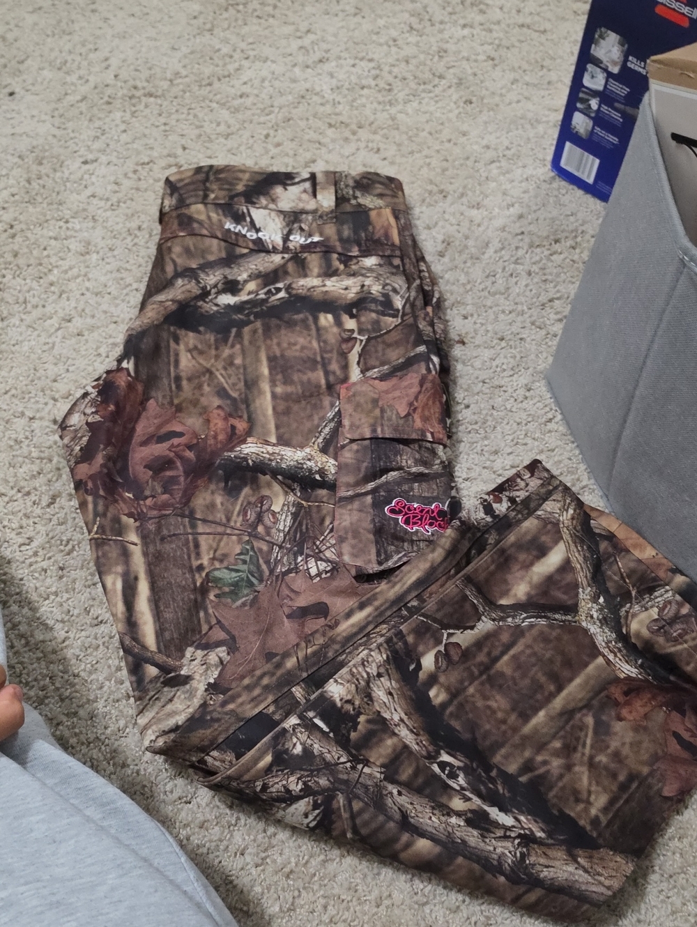 Realtree-style Camouflage Hunting Pants with Pink Logo Accent